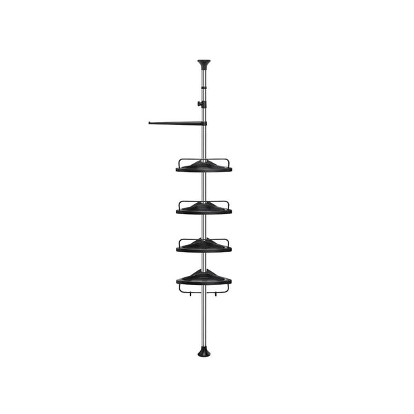 SEGENN Matera Verstelbaar Douche Hoekrek – 95-300 cm – Roestvrij Staal – Zilver/Zwart – Met Planken-Voor Hoekmontage