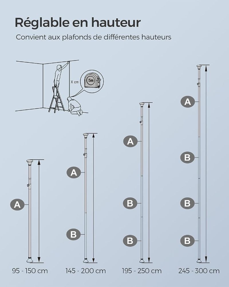 SEGENN Matera Verstelbaar Douche Hoekrek – 95-300 cm – Roestvrij Staal – Zilver/Zwart – Met Planken-Voor Hoekmontage