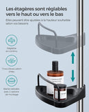 SEGENN Matera Verstelbaar Douche Hoekrek – 95-300 cm – Roestvrij Staal – Zilver/Zwart – Met Planken-Voor Hoekmontage