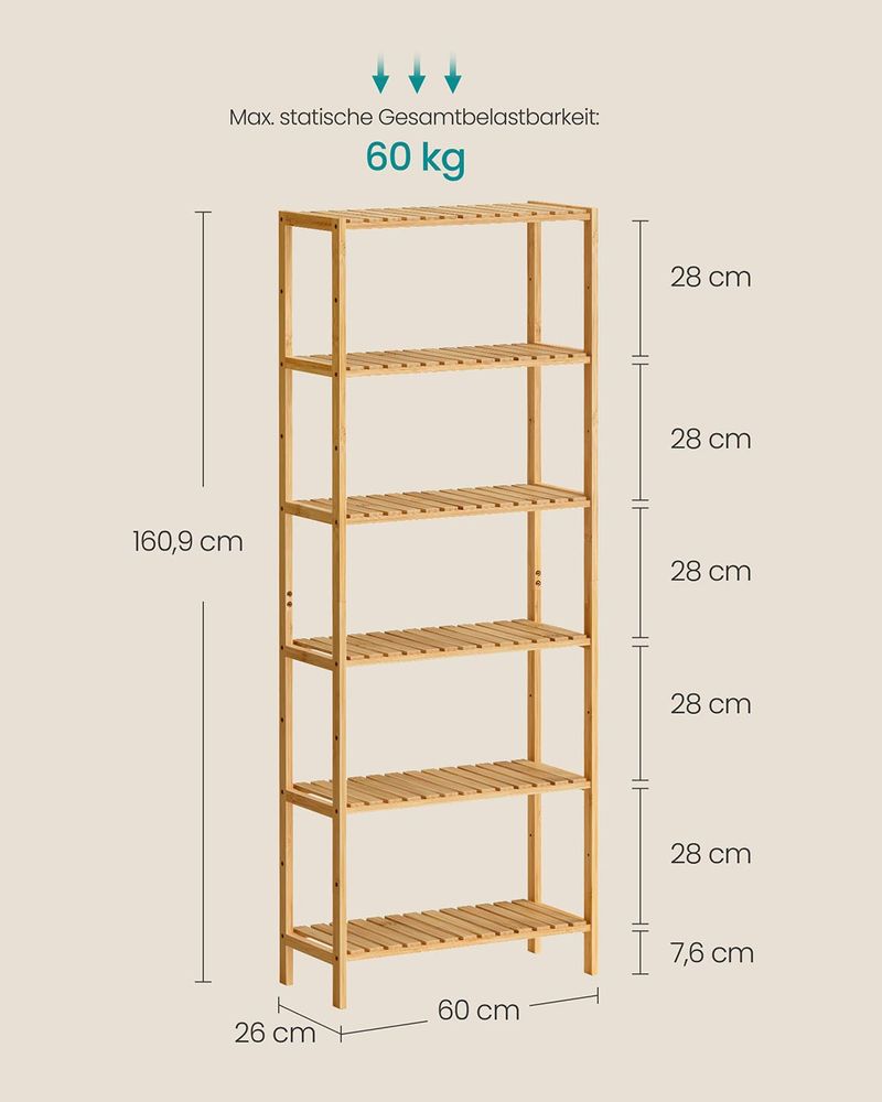 Segenn's Tranto Eco Bamboe Opbergrek met 6 Planken – Duurzaam, Stevig en Multifunctioneel voor Thuis of Werk
