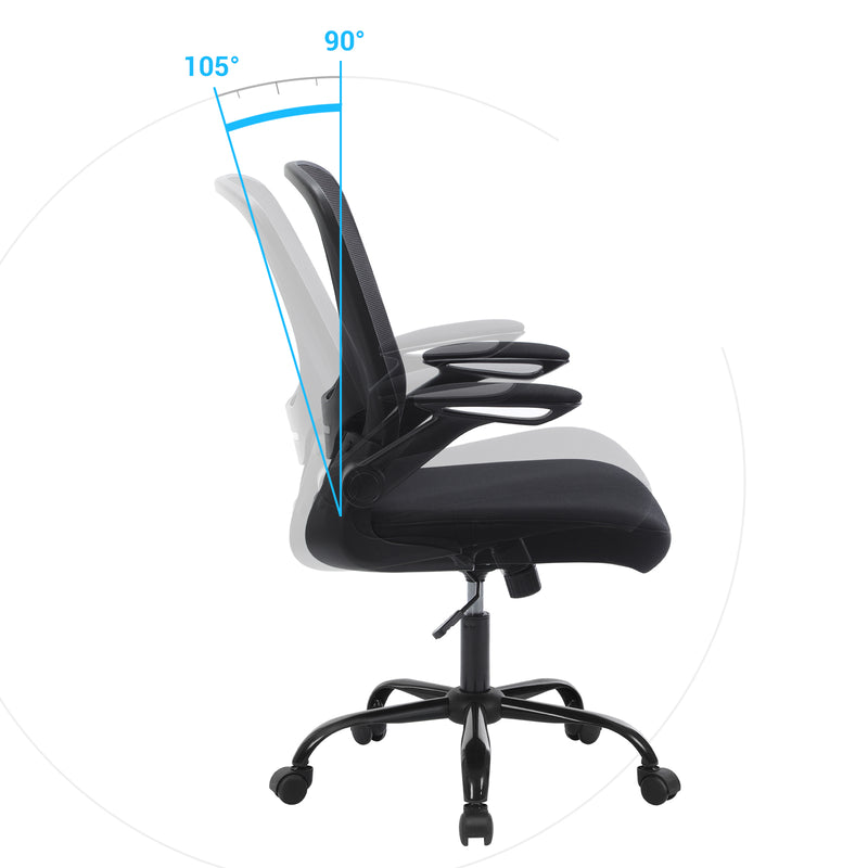 Segenn's Vouge bureaustoel - Ergonomisch bureaustoel - met opklapbare armleuningen - met netbekleding - ergonomische computerstoel - 360° draaistoel - verstelbare lendensteun - ruimtebesparend - zwart