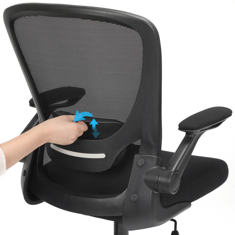 Segenn's Vouge bureaustoel - Ergonomisch bureaustoel - met opklapbare armleuningen - met netbekleding - ergonomische computerstoel - 360° draaistoel - verstelbare lendensteun - ruimtebesparend - zwart