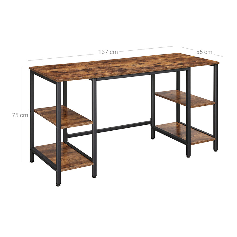 Segenn's Bureau - Computertafel - met 4 Planken - Industrieel  - Bruin-Zwart - 137 x 55 x 75 cm