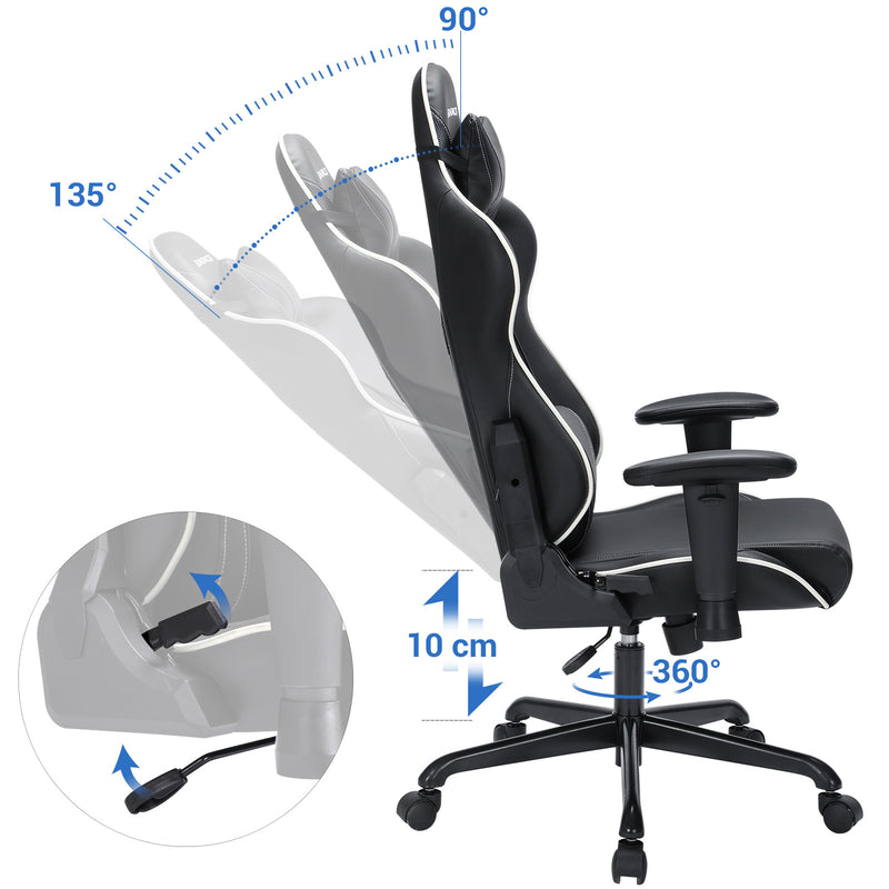 Segenn's Troy Bureaustoel - Gamestoel - Met hoge rugleuning - Racestoel - Gewatteerde zitting - Verstelbare hoofdsteun en lendenkussen - Zwart