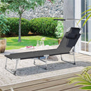 Ligstoel met Hoofdsteun en Zonnekap Zwart – Opvouwbare Verstelbare Relaxstoel voor Tuin, Strand, Camping en Zwembad