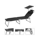 Ligstoel met Hoofdsteun en Zonnekap Zwart – Opvouwbare Verstelbare Relaxstoel voor Tuin, Strand, Camping en Zwembad