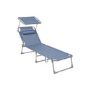 Opvouwbare Zonneligstoel met Zonnescherm Blauw – Verstelbaar Ligbed voor Strand, Tuin, Camping en Outdoor Ontspanninga