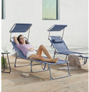 Opvouwbare Zonneligstoel met Zonnescherm Blauw – Verstelbaar Ligbed voor Strand, Tuin, Camping en Outdoor Ontspanninga
