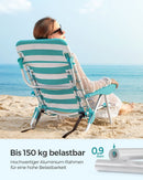 Strandstoel Set van 2 met Afneembaar Hoofdkussen – Groen-Wit Gestreept, Opvouwbaar voor Strand, Camping en Tuin