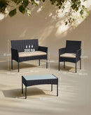 Segenn 4-Delige Tuinmeubelset van PE Polyrattan – Tafel, 2 Stoelen en 2-Zits Bank, Zwart-Taupe Balkon- en Tuinset