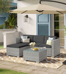 Balkonmeubelset van PE-Polyrattan met Kussens en Glazen Tafel|Moderne 4-Delige PE-Polyrattan Balkonset-