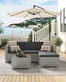 Balkonmeubelset van PE-Polyrattan met Kussens en Glazen Tafel|Moderne 4-Delige PE-Polyrattan Balkonset-