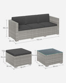 Balkonmeubelset van PE-Polyrattan met Kussens en Glazen Tafel|Moderne 4-Delige PE-Polyrattan Balkonset-