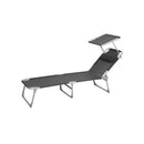Tuin Lounger met Hoofdsteun en UV-Beschermende Zonneluifel-Luxe Ligstoel voor Buiten