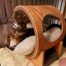 Segenn's Kittyluxe Dierenhuis - Kattenhuis - Kattenmand - hout - met kussen - Modern Kattenhuis -veilig gevoel - Eiken kleur