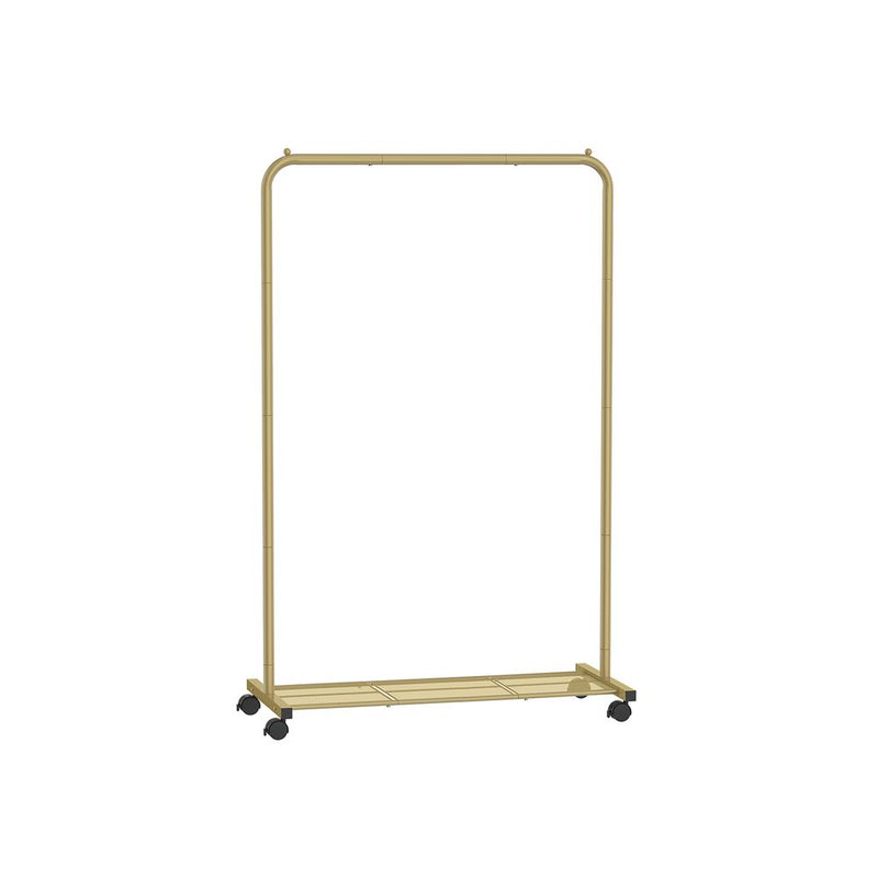 SEGENN Catania Goudkleurig Kledingrek met Wielen en Opbergplank – Sterk, Verplaatsbaar & Elegant-Elegant Kledingrek op Wielen – Goud met Legplank – Modern en Functioneel Design