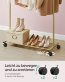 SEGENN Catania Goudkleurig Kledingrek met Wielen en Opbergplank – Sterk, Verplaatsbaar & Elegant-Elegant Kledingrek op Wielen – Goud met Legplank – Modern en Functioneel Design