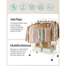 SEGENN Modena Wit Kledingrek op Wieltjes met 2 Kledingstangen-Verplaatsbaar Kledingrek-Wit Kledingrek op Wieltjes met 2 Kledingstangen – Verstelbaar & Mobiel