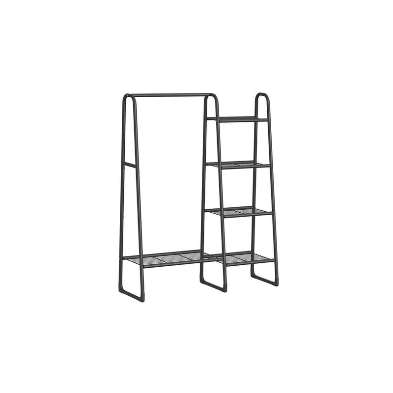 SEGENN Milan Kledingrek met 5 Legplanken – Stalen Frame – Zwart – Opbergrek voor Kleding & Schoenen