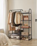 SEGENN Milan Kledingrek met 5 Legplanken – Stalen Frame – Zwart – Opbergrek voor Kleding & Schoenen