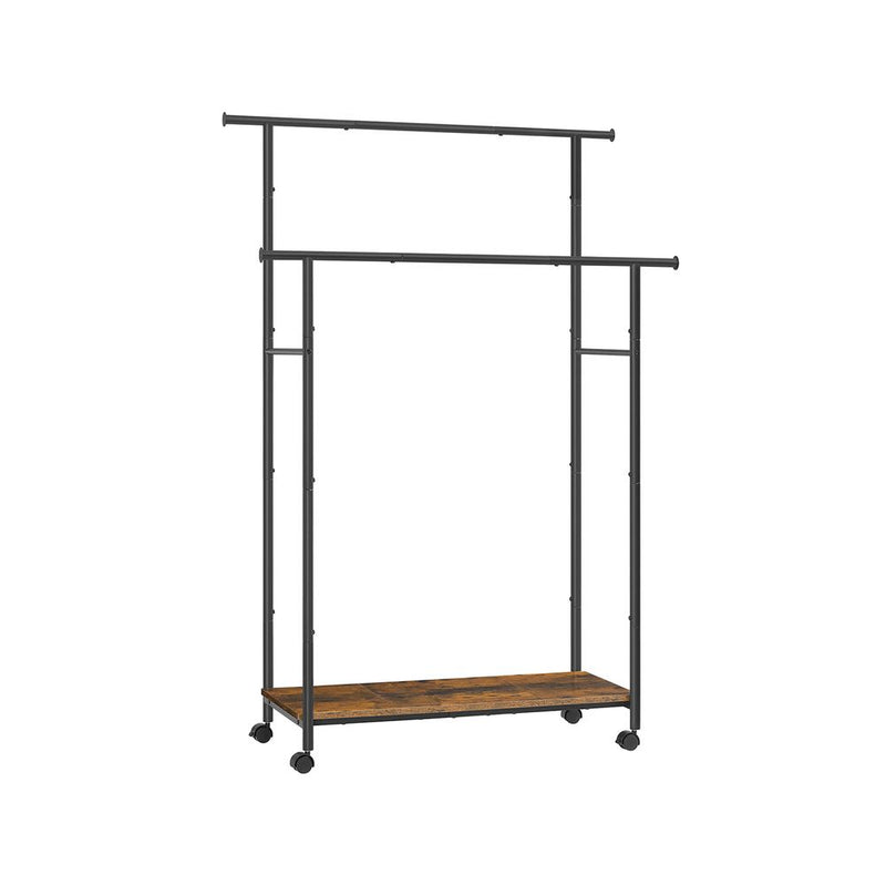 SEGENN Perugia Verplaatsbaar Kledingrek met Wielen – Vintage Bruin & Zwart – Industrieel Design