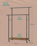 SEGENN Perugia Verplaatsbaar Kledingrek met Wielen – Vintage Bruin & Zwart – Industrieel Design