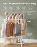 SEGENN Brescia Mobiel Kledingrek met Wielen – Eikenhout & Crèmewit – Stabiel en Stijlvoli-Verplaatsbaar en Functioneel