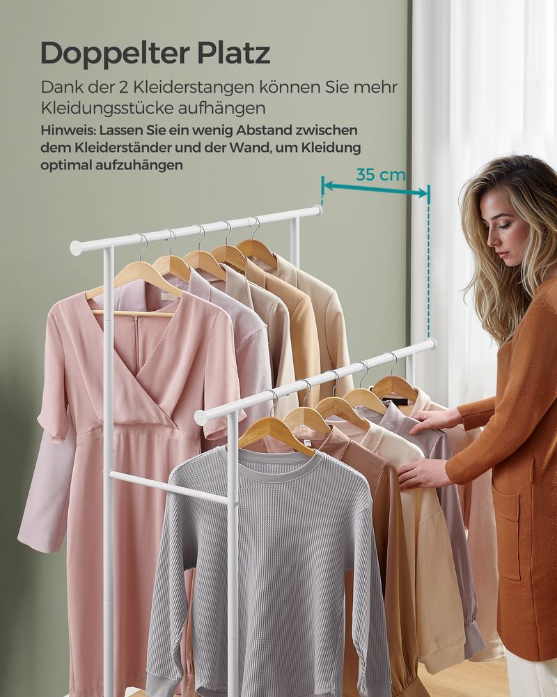 SEGENN Brescia Mobiel Kledingrek met Wielen – Eikenhout & Crèmewit – Stabiel en Stijlvoli-Verplaatsbaar en Functioneel