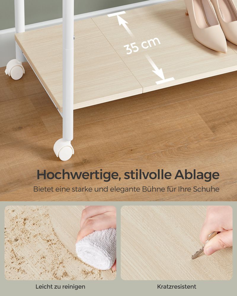 SEGENN Brescia Mobiel Kledingrek met Wielen – Eikenhout & Crèmewit – Stabiel en Stijlvoli-Verplaatsbaar en Functioneel