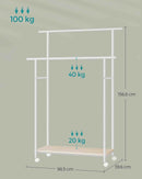 SEGENN Brescia Mobiel Kledingrek met Wielen – Eikenhout & Crèmewit – Stabiel en Stijlvoli-Verplaatsbaar en Functioneel