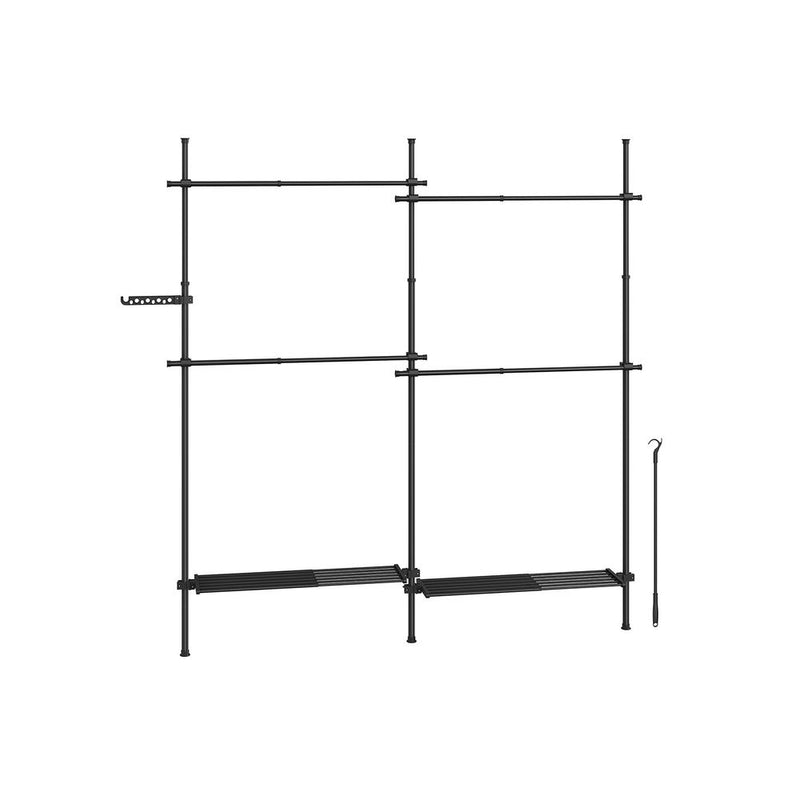 SEGENN Turin Groot Verstelbaar Kledingrek – Mat Zwart – 33,5 x (162–238) x (208–310) cm-Minimalistisch Design-Industrieel Zwart Metalen Kledingrek