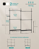 SEGENN Turin Groot Verstelbaar Kledingrek – Mat Zwart – 33,5 x (162–238) x (208–310) cm-Minimalistisch Design-Industrieel Zwart Metalen Kledingrek