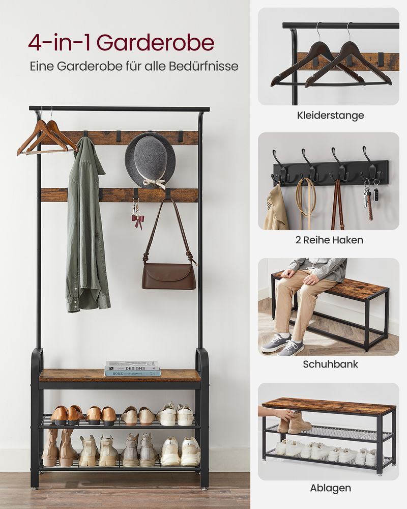 SEGENN Turin Kapstok met 3 Legplanken – Ruimtebesparend Design-Functionele Kapstok-Extra Opbergruimte