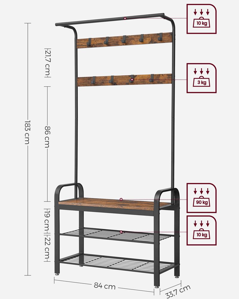 SEGENN Turin Kapstok met 3 Legplanken – Ruimtebesparend Design-Functionele Kapstok-Extra Opbergruimte