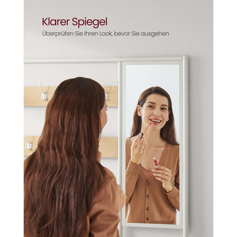 Segenn's kapstok - garderobe met spiegel - kapstok met haken - kledingrek - eikenkleurig wit - 35 x 98 x 180 cm