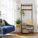 Segenn's Kapstok - Garderobe - schoenenrek - industrieel - 3 planken - 175 cm hoog - vintage bruin-zwart