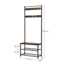Segenn's Kapstok - Garderobe - schoenenrek - industrieel - 3 planken - 175 cm hoog - vintage bruin-zwart