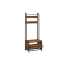 SEGENN Lecce Kapstok met Schoenenkast in Vintage Bruin-Zwart-Industriële Kapstok-Halmeubel met Kapstok en Schoenenkast – Vintage Look-Opbergruimte – Vintage Bruin en Zwart