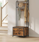 SEGENN Lecce Kapstok met Schoenenkast in Vintage Bruin-Zwart-Industriële Kapstok-Halmeubel met Kapstok en Schoenenkast – Vintage Look-Opbergruimte – Vintage Bruin en Zwart