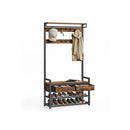 SEGENN Bologna Halmeubel – Kapstok met Bank en 10 Kapstokhaken-Kapstok met Zitbank, Schoenenrek en 10 Haken