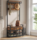 SEGENN Bologna Halmeubel – Kapstok met Bank en 10 Kapstokhaken-Kapstok met Zitbank, Schoenenrek en 10 Haken