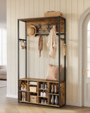 SEGENN Milan Kledingrek met Schoenenrek in Vintage Bruin en Zwart-Vrijstaand Kledingrek met Schoenenplank – Hout & Zwart Metaal