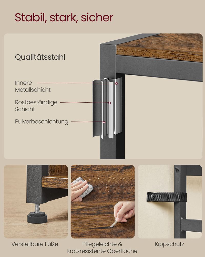 SEGENN Milan Kledingrek met Schoenenrek in Vintage Bruin en Zwart-Vrijstaand Kledingrek met Schoenenplank – Hout & Zwart Metaal