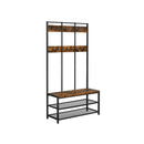 SEGENN Parma Kapstok en Schoenenbank in Industriële Stijl – Metaal & Hout-Halmeubel Industrieel – Kapstok met Zitbank en Schoenenrek