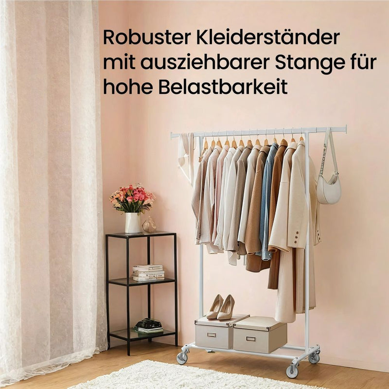 SEGENN Forli Zwaar Kledingrek op Wielen – Verlengbaar en Stevig – Voor Jassen, Kleding en Meer-Professioneel Kledingrek op Wielen