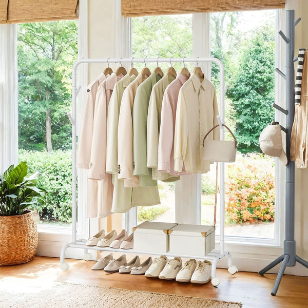 SEGENN Naples Verplaatsbaar Kledingrek op Wieltjes – Sterke Kledingrail / Garderoberek voor Slaapkamer of Hal