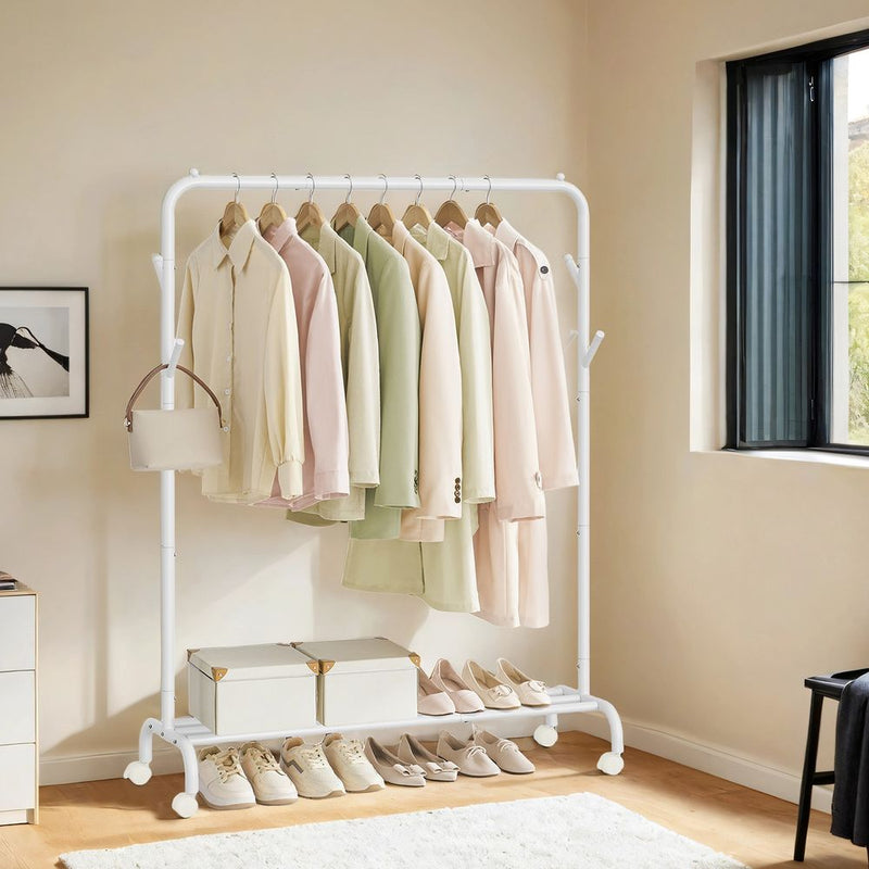 SEGENN Naples Verplaatsbaar Kledingrek op Wieltjes – Sterke Kledingrail / Garderoberek voor Slaapkamer of Hal