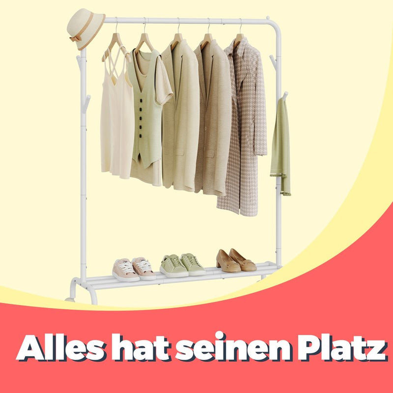 SEGENN Naples Verplaatsbaar Kledingrek op Wieltjes – Sterke Kledingrail / Garderoberek voor Slaapkamer of Hal