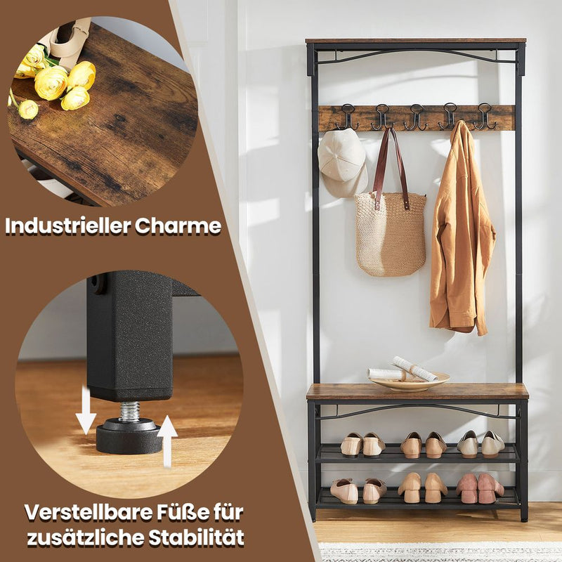SEGENN Bari Industriële kapstok & schoenenrek – Praktisch en stijlvol-Metaal & hout, industrieel ontwerp