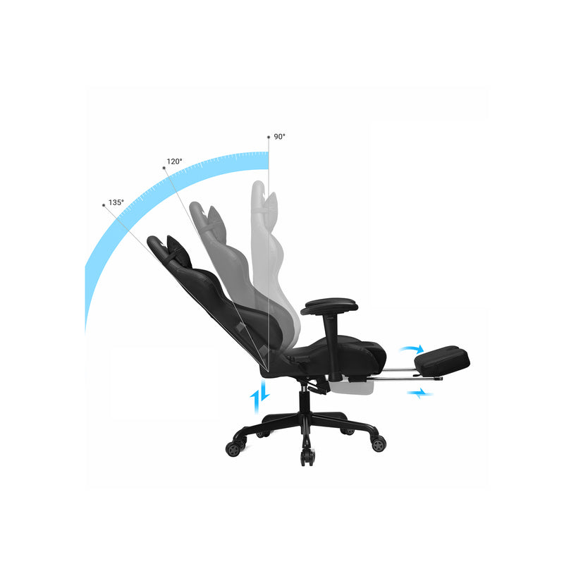 Segenn's bureaustoel - ergonomische bureaustoel - gamestoel - met voetensteun - belastbaar tot 150 kg - lendenkussen - hoge rugleuning - staal - synthetisch leer - ademende netstof - zwart